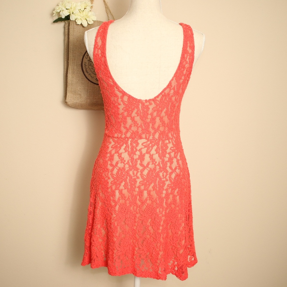 Mimi Chica Coral Pink Lace Skater Dress M - Picture 4 of 8